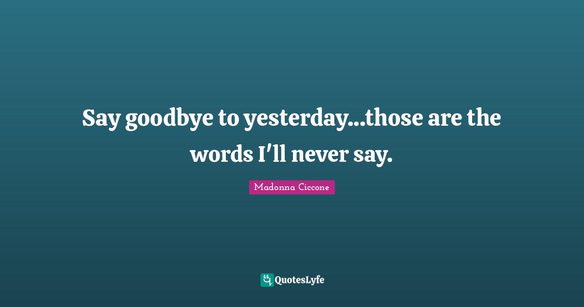 Say goodbye to yesterday...those are the words I'll never say.