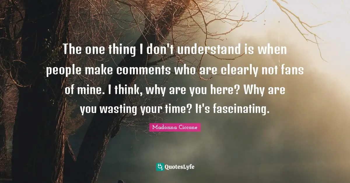 The one thing I don't understand is when people make comments who are clearly not fans of mine. I think, why are you here? Why are you wasting your time? It's fascinating.