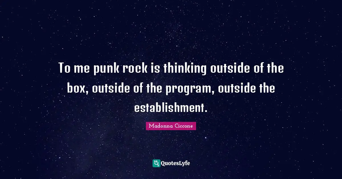 To me punk rock is thinking outside of the box, outside of the program, outside the establishment.