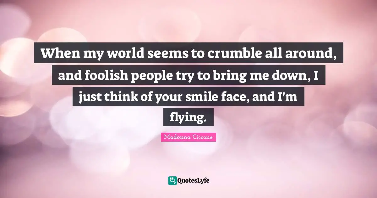 When my world seems to crumble all around, and foolish people try to bring me down, I just think of your smile face, and I'm flying.