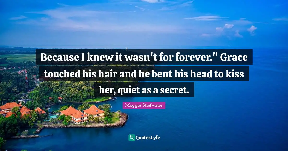 Because I knew it wasn't for forever." Grace touched his hair and he bent his head to kiss her, quiet as a secret.