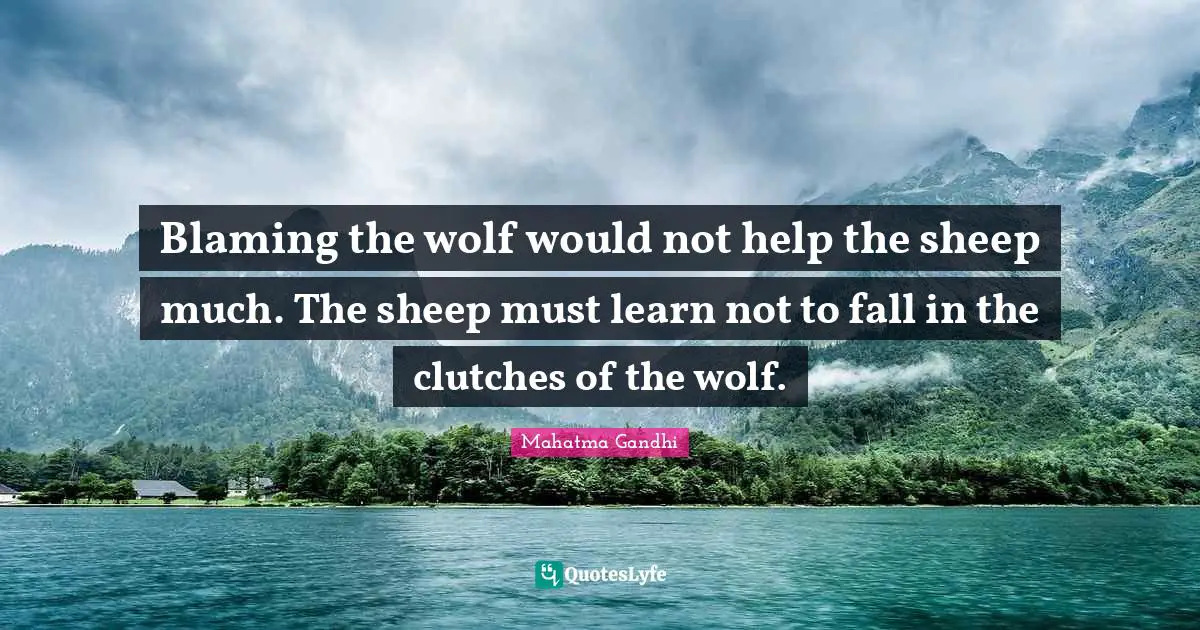 Blaming the wolf would not help the sheep much. The sheep must learn not to fall in the clutches of the wolf.