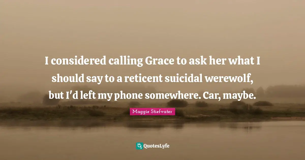 I considered calling Grace to ask her what I should say to a reticent suicidal werewolf, but I'd left my phone somewhere. Car, maybe.