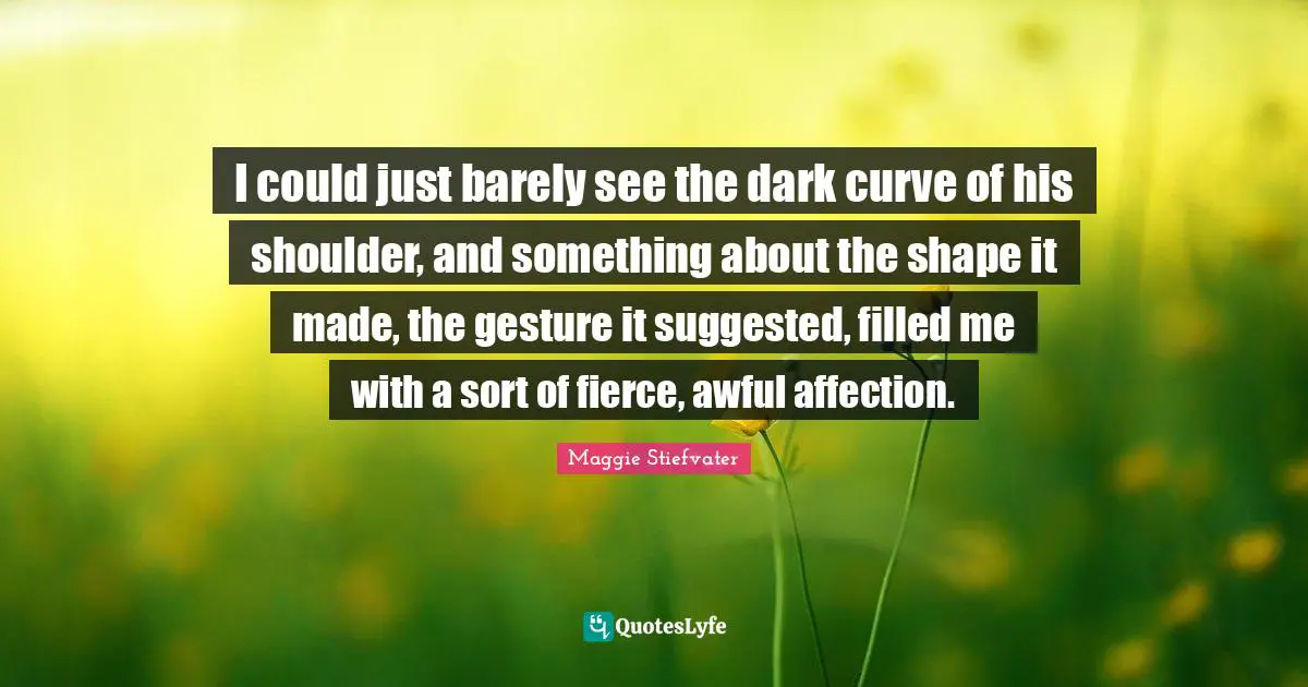 I could just barely see the dark curve of his shoulder, and something about the shape it made, the gesture it suggested, filled me with a sort of fierce, awful affection.