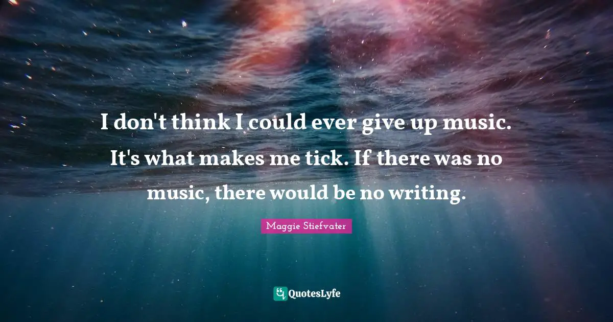 I don't think I could ever give up music. It's what makes me tick. If there was no music, there would be no writing.