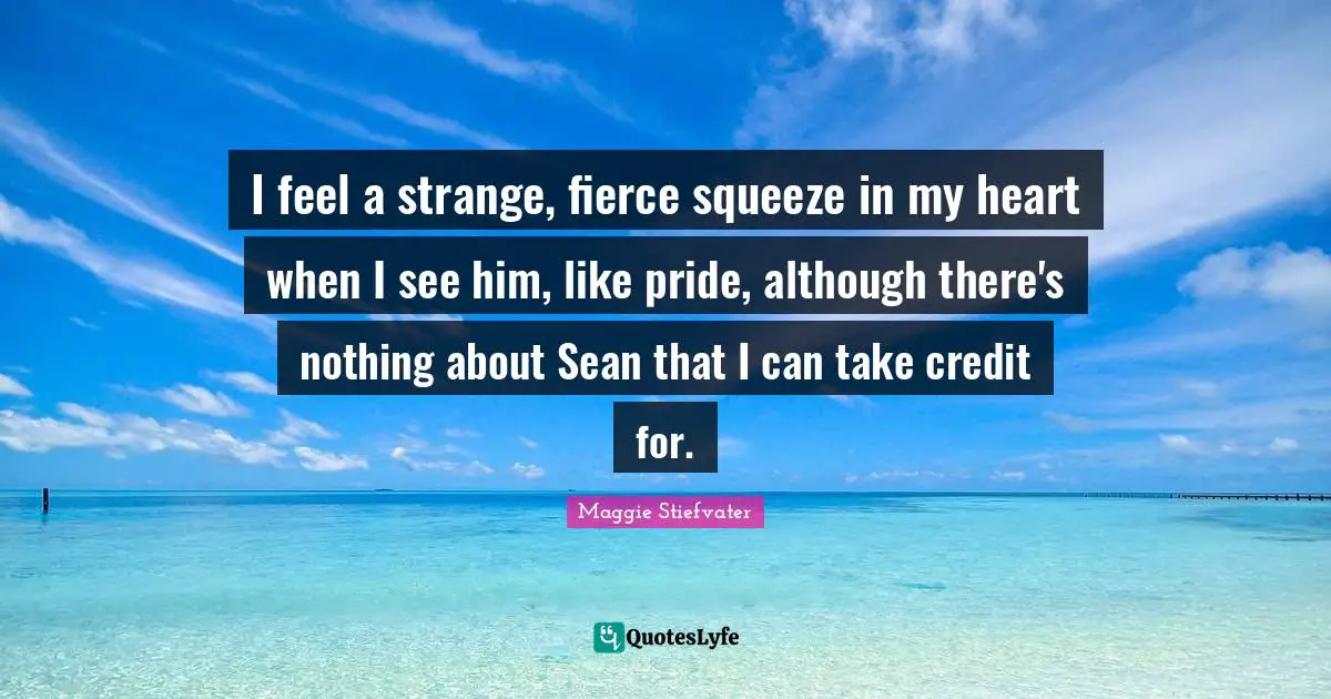 I feel a strange, fierce squeeze in my heart when I see him, like pride, although there's nothing about Sean that I can take credit for.