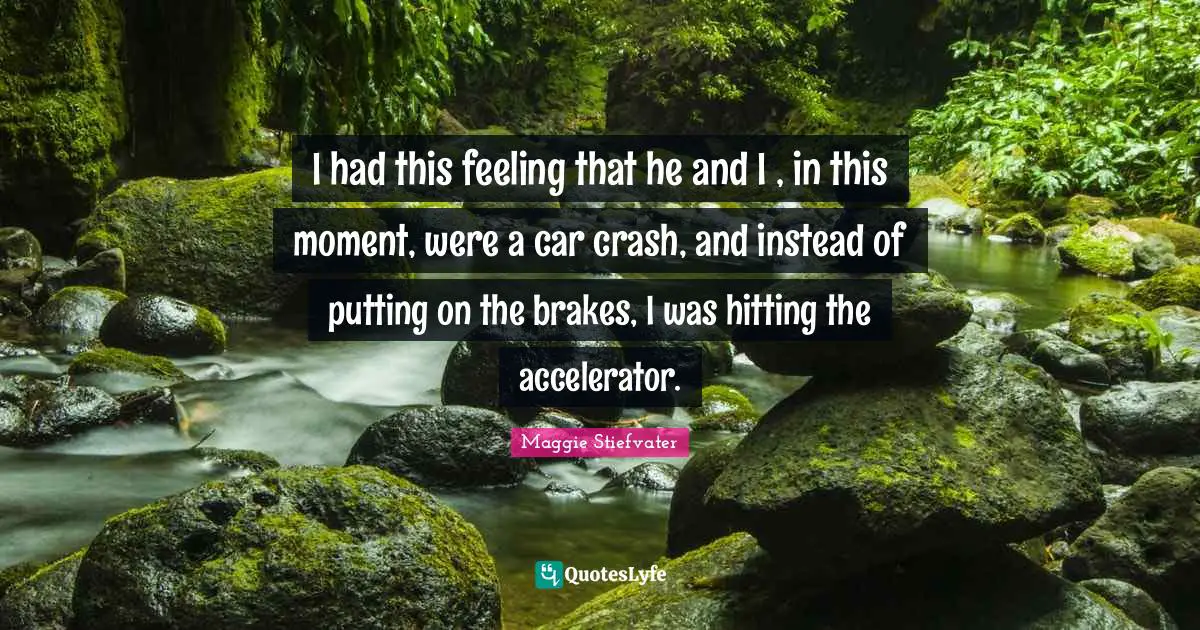 Car Crash Quotes: "I had this feeling that he and I , in this moment, were a car crash, and instead of putting on the brakes, I was hitting the accelerator."