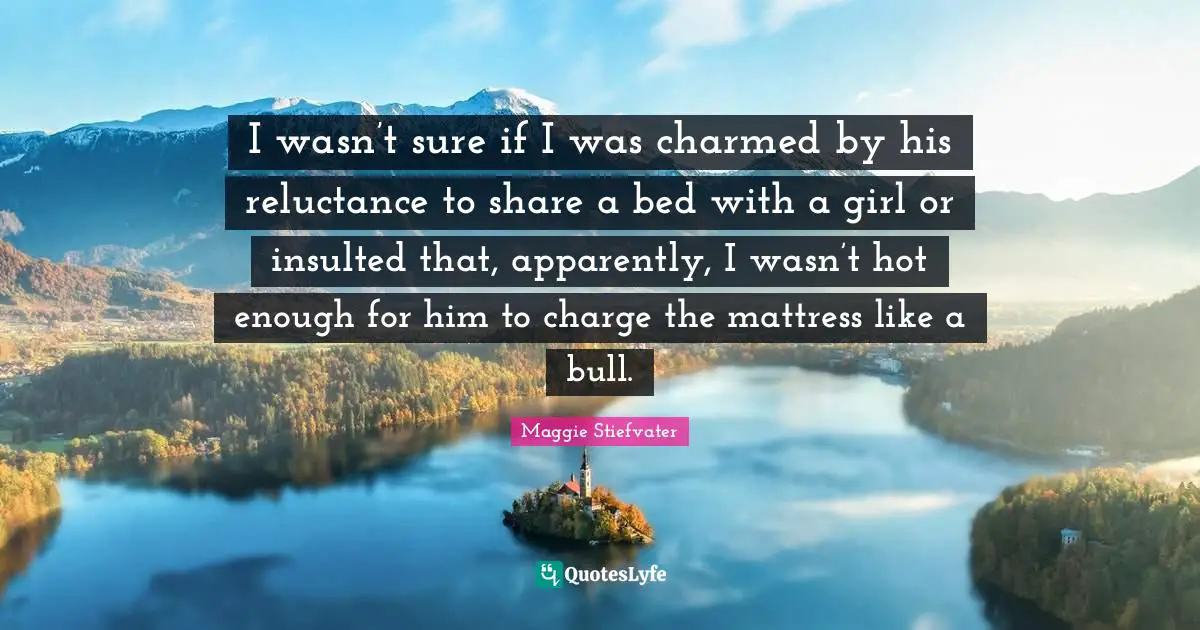 I wasn’t sure if I was charmed by his reluctance to share a bed with a girl or insulted that, apparently, I wasn’t hot enough for him to charge the mattress like a bull.