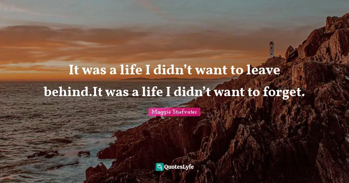 It was a life I didn’t want to leave behind.It was a life I didn’t want to forget.