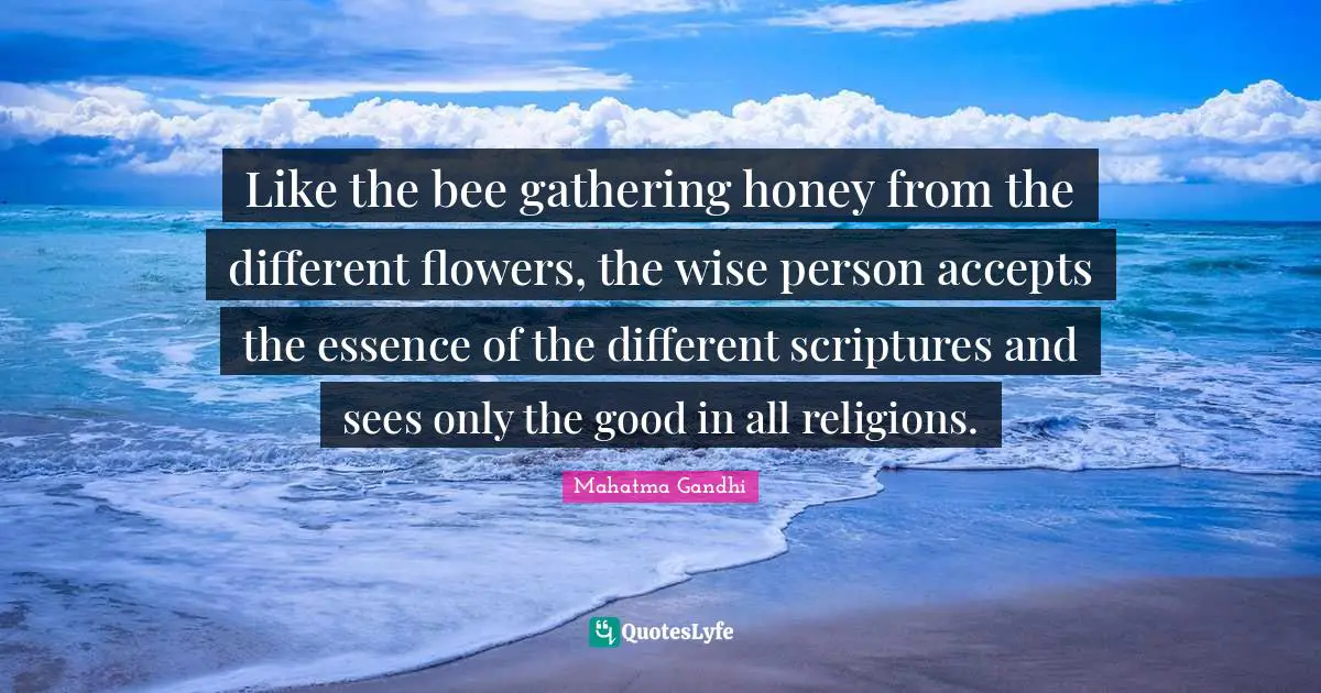 Honey Quotes: "Like the bee gathering honey from the different flowers, the wise person accepts the essence of the different scriptures and sees only the good in all religions."