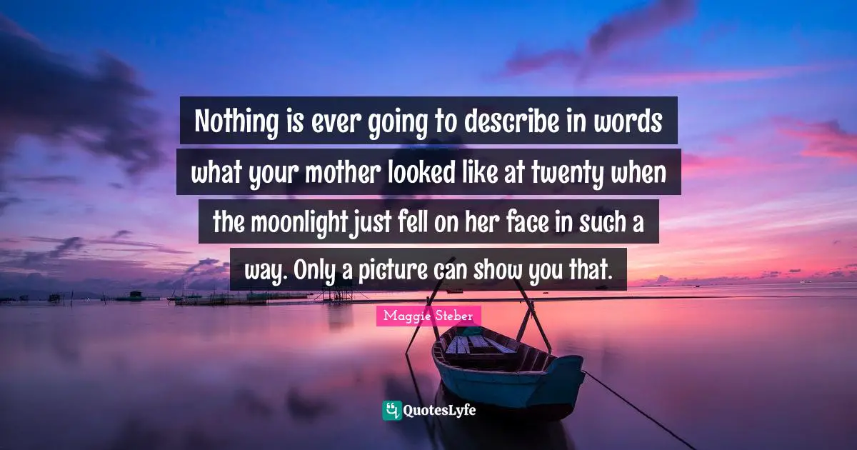 Nothing is ever going to describe in words what your mother looked like at twenty when the moonlight just fell on her face in such a way. Only a picture can show you that.
