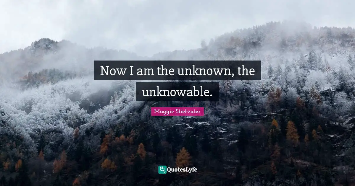 Now I am the unknown, the unknowable.