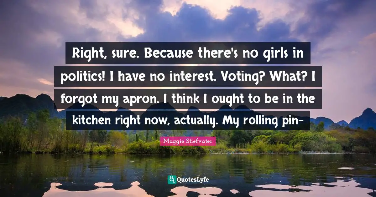 Right, sure. Because there's no girls in politics! I have no interest. Voting? What? I forgot my apron. I think I ought to be in the kitchen right now, actually. My rolling pin-