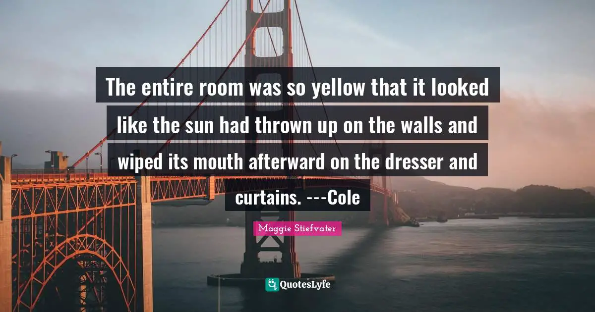 The entire room was so yellow that it looked like the sun had thrown up on the walls and wiped its mouth afterward on the dresser and curtains. ---Cole