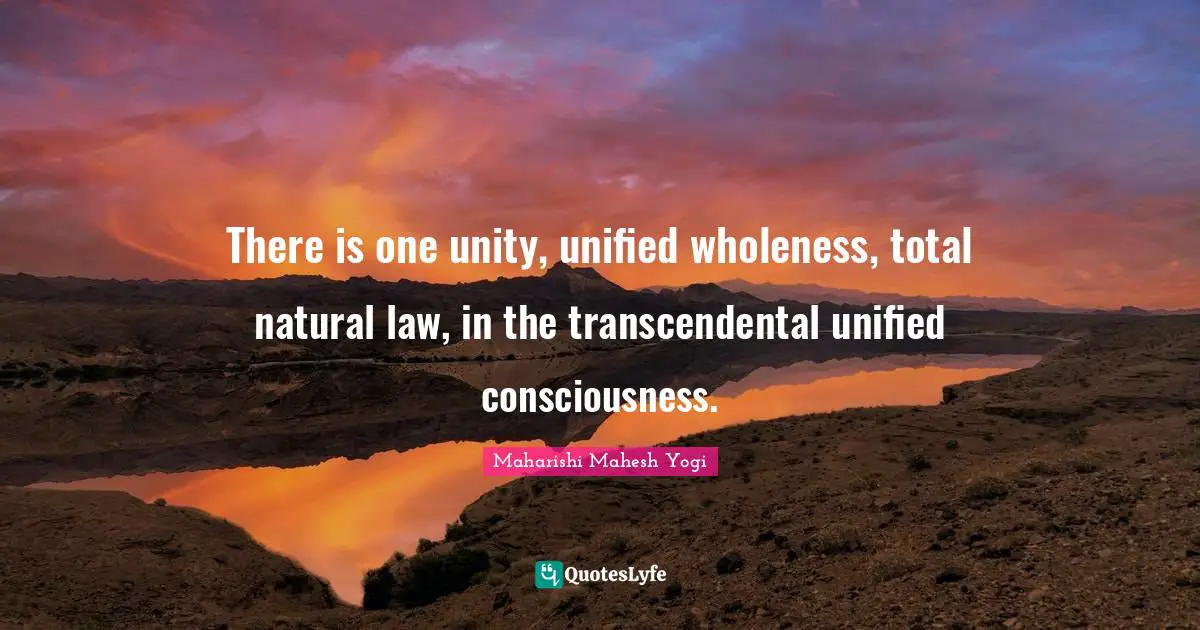 There is one unity, unified wholeness, total natural law, in the transcendental unified consciousness.