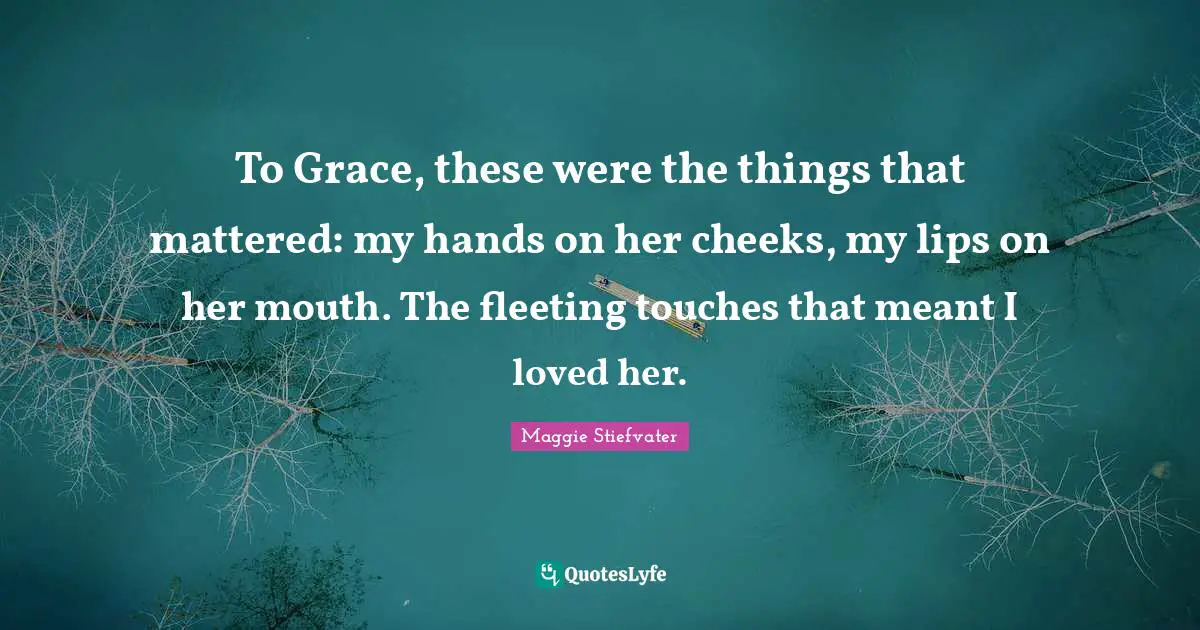 To Grace, these were the things that mattered: my hands on her cheeks, my lips on her mouth. The fleeting touches that meant I loved her.