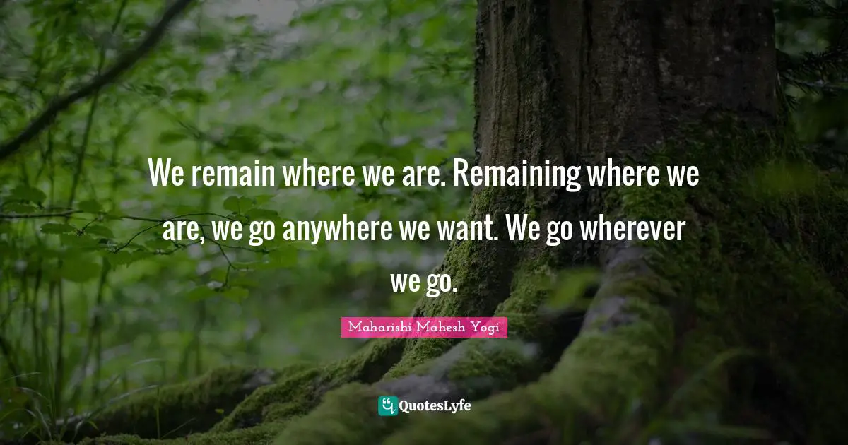 We remain where we are. Remaining where we are, we go anywhere we want. We go wherever we go.
