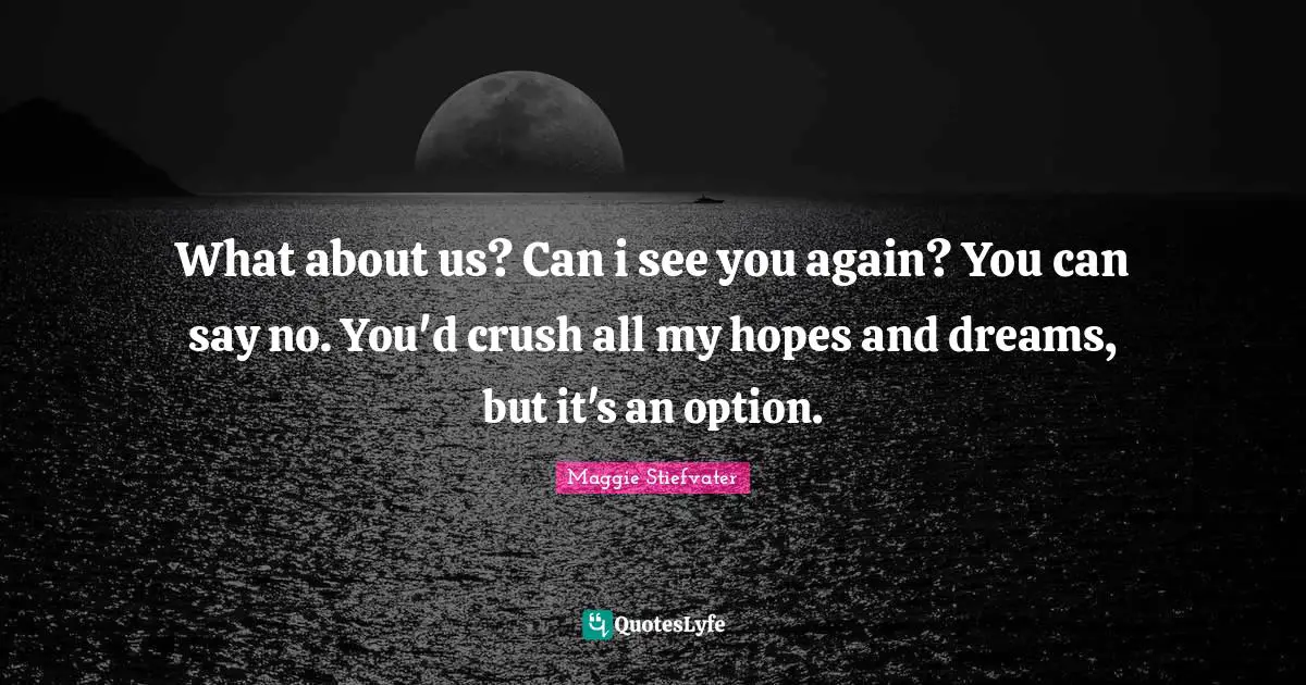What about us? Can i see you again? You can say no. You'd crush all my hopes and dreams, but it's an option.