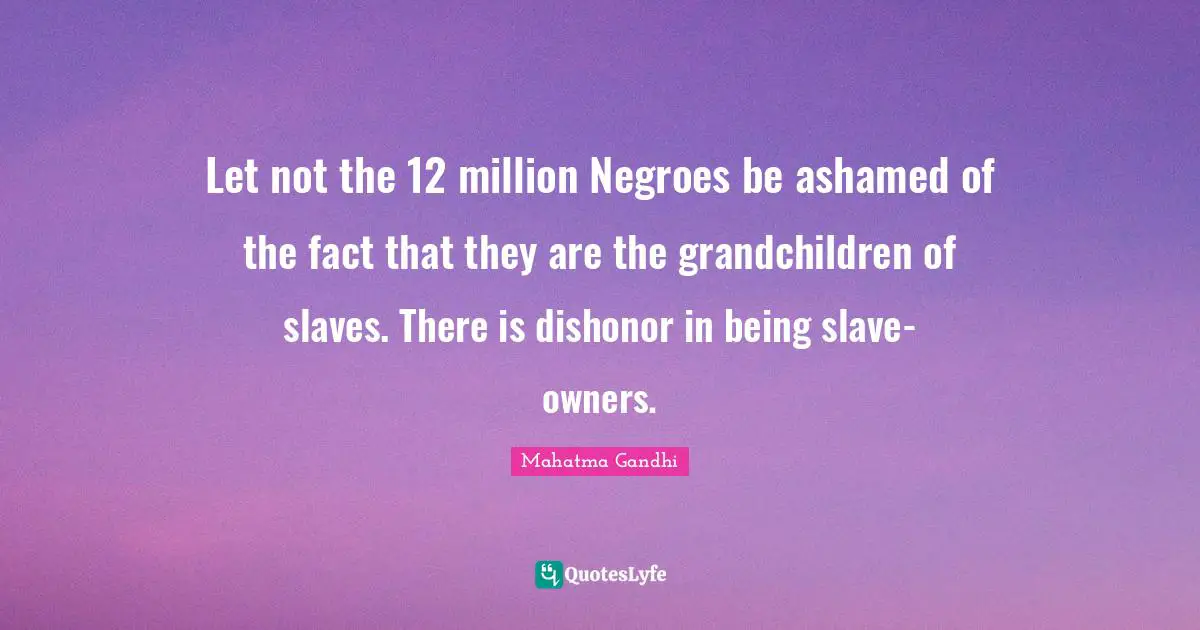 Let not the 12 million Negroes be ashamed of the fact that they are the grandchildren of slaves. There is dishonor in being slave-owners.