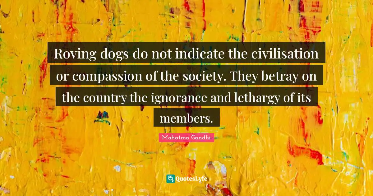 Roving dogs do not indicate the civilisation or compassion of the society. They betray on the country the ignorance and lethargy of its members.