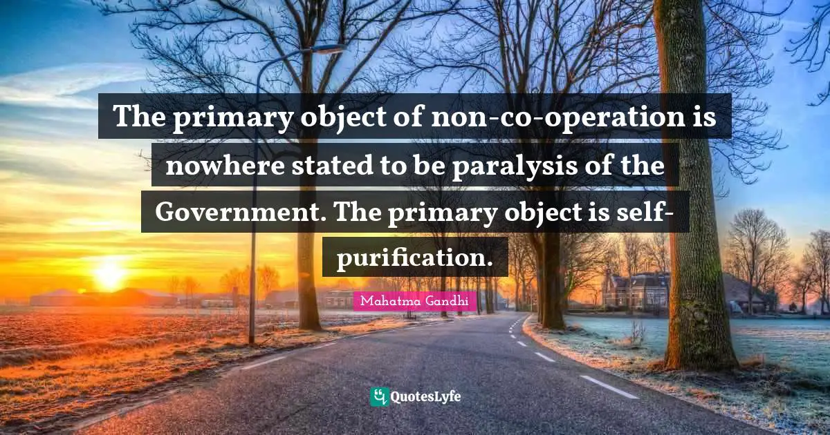 The primary object of non-co-operation is nowhere stated to be paralysis of the Government. The primary object is self-purification.
