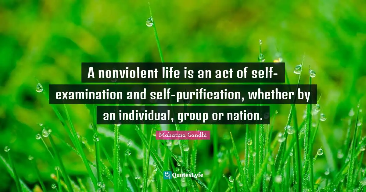 Self Examination Quotes: "A nonviolent life is an act of self-examination and self-purification, whether by an individual, group or nation."