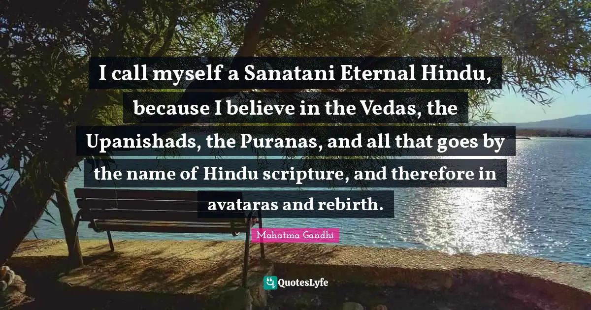I call myself a Sanatani Eternal Hindu, because I believe in the Vedas, the Upanishads, the Puranas, and all that goes by the name of Hindu scripture, and therefore in avataras and rebirth.