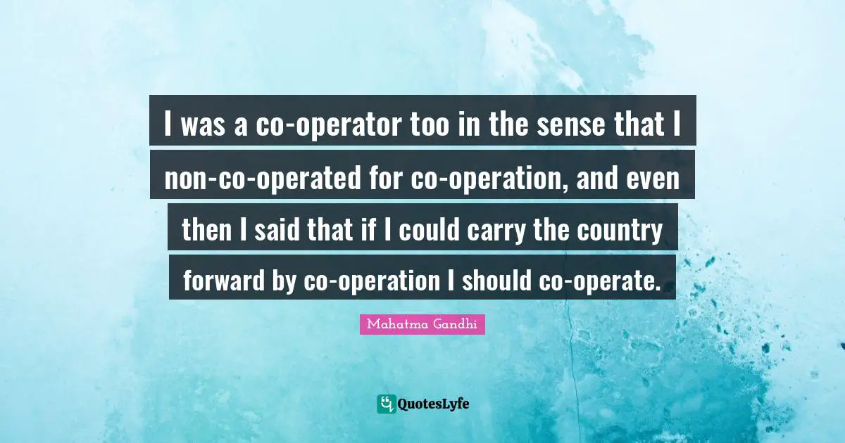 I was a co-operator too in the sense that I non-co-operated for co-operation, and even then I said that if I could carry the country forward by co-operation I should co-operate.