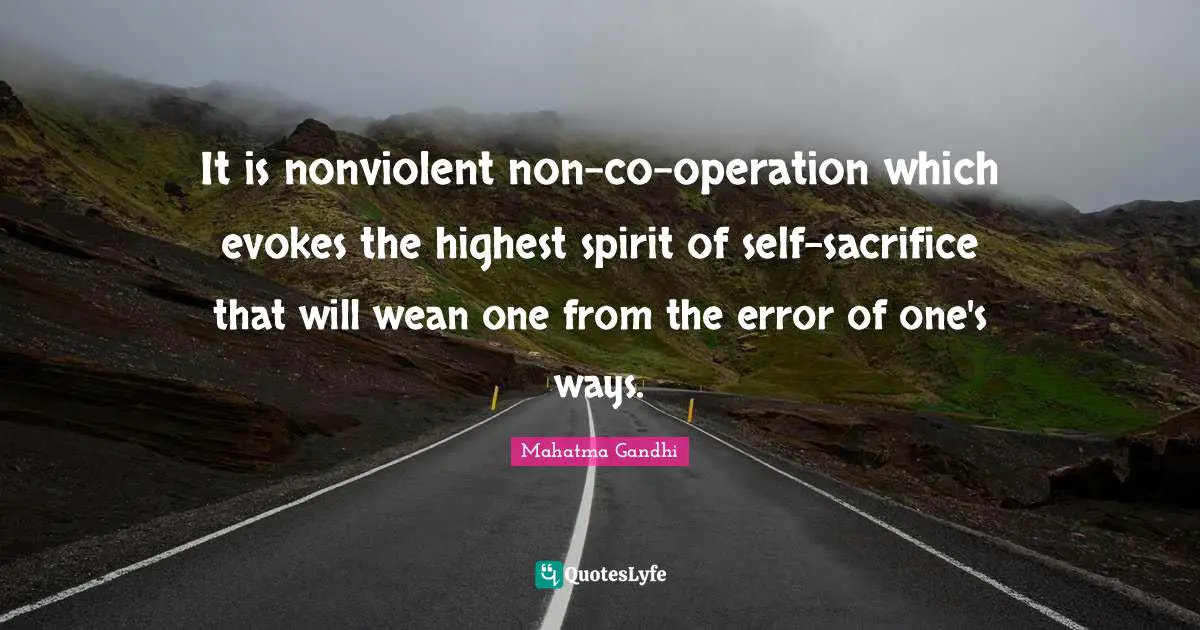 It is nonviolent non-co-operation which evokes the highest spirit of self-sacrifice that will wean one from the error of one's ways.