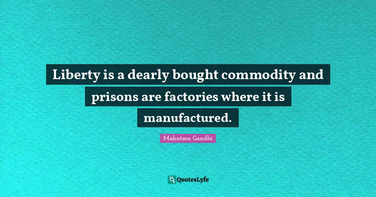 Liberty is a dearly bought commodity and prisons are factories where it is manufactured.