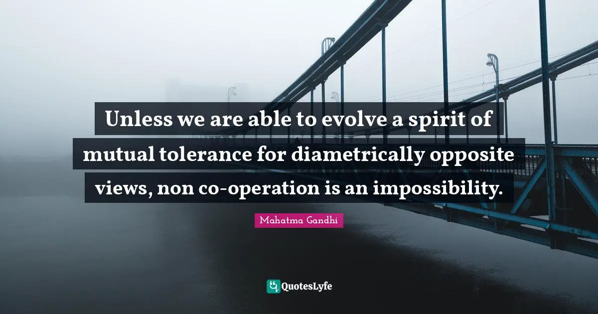 Unless we are able to evolve a spirit of mutual tolerance for diametrically opposite views, non co-operation is an impossibility.