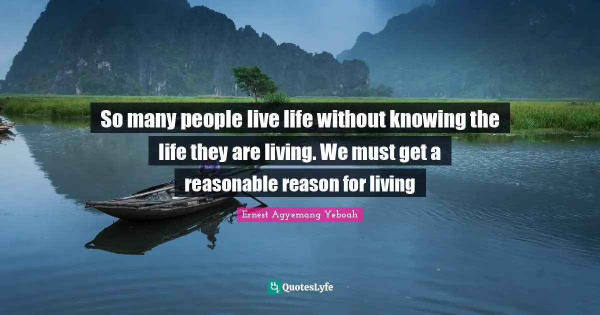 So many people live life without knowing the life they are living. We must get a reasonable reason for living