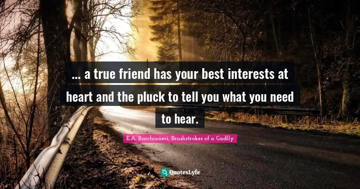 E.A. Bucchianeri, Brushstrokes Of A Gadfly Quotes: "... a true friend has your best interests at heart and the pluck to tell you what you need to hear."