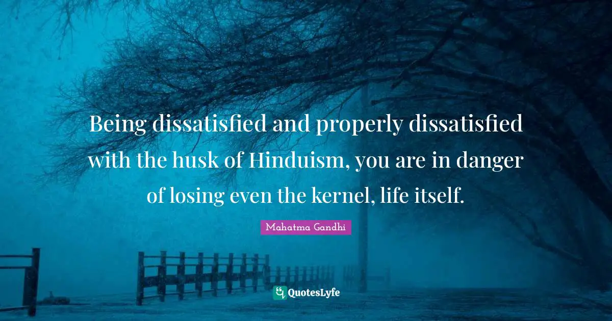 Being dissatisfied and properly dissatisfied with the husk of Hinduism, you are in danger of losing even the kernel, life itself.