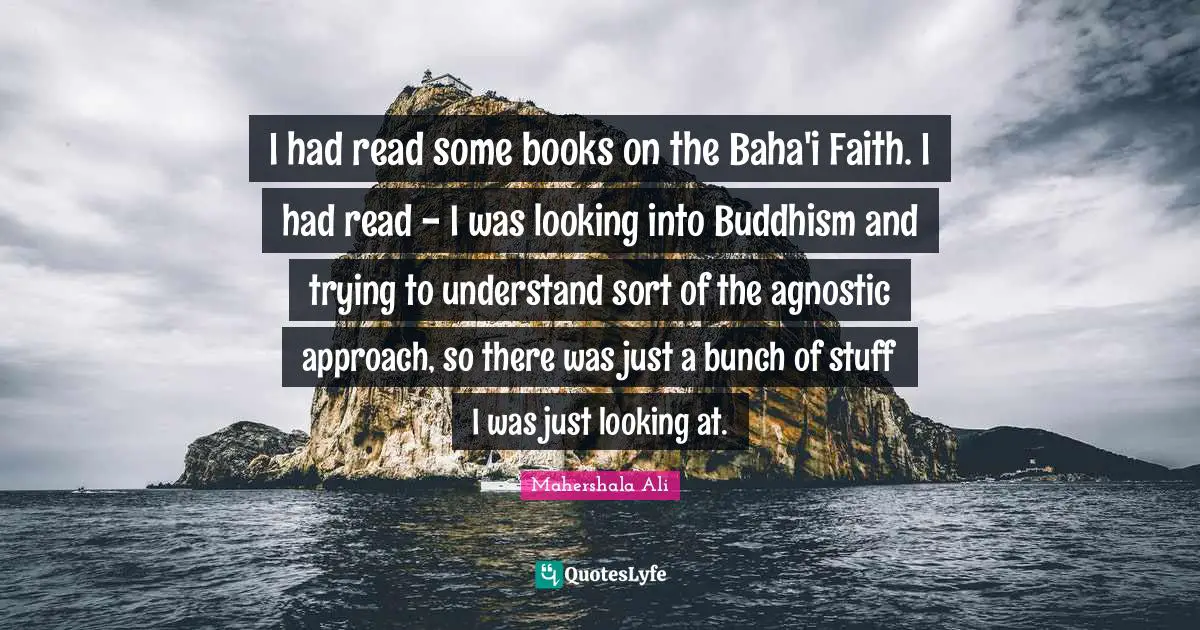 I had read some books on the Baha'i Faith. I had read - I was looking into Buddhism and trying to understand sort of the agnostic approach, so there was just a bunch of stuff I was just looking at.