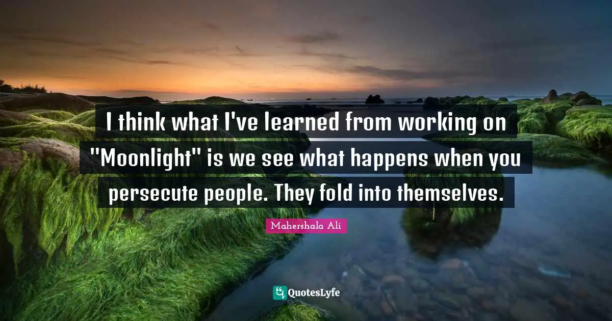 I think what I've learned from working on "Moonlight" is we see what happens when you persecute people. They fold into themselves.