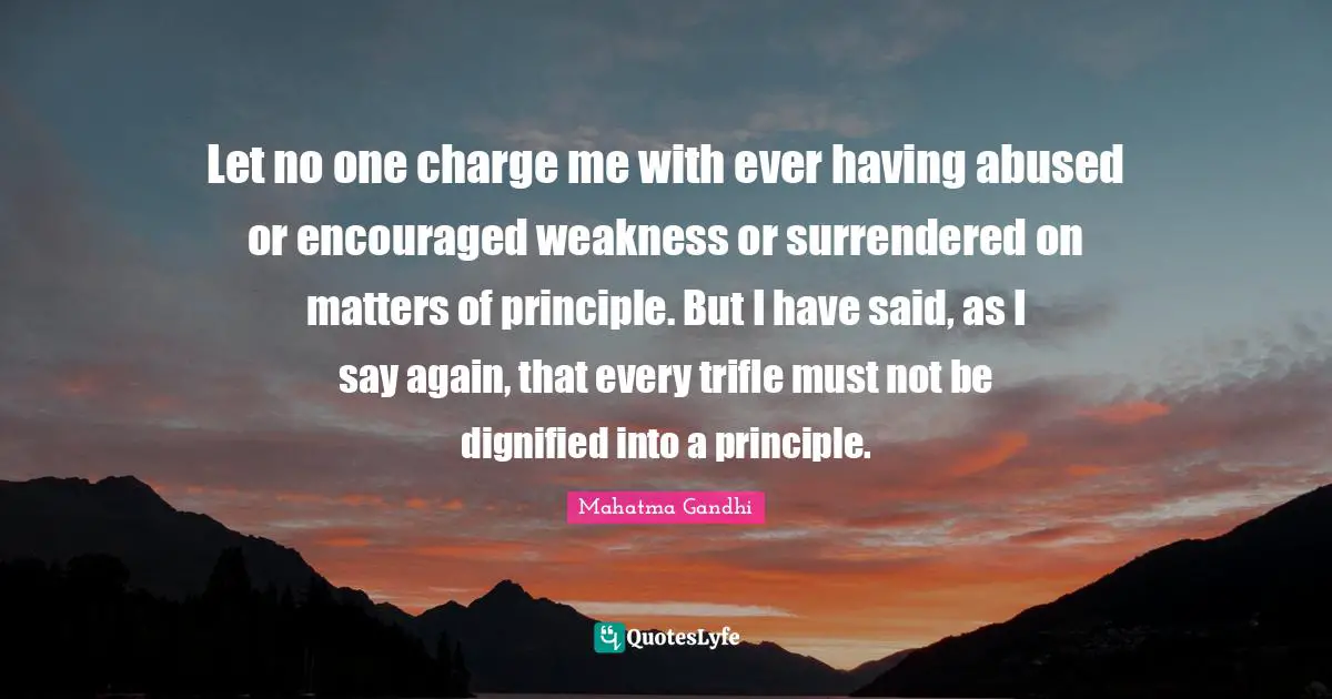 Let no one charge me with ever having abused or encouraged weakness or surrendered on matters of principle. But I have said, as I say again, that every trifle must not be dignified into a principle.