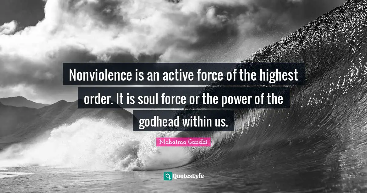 Nonviolence is an active force of the highest order. It is soul force or the power of the godhead within us.