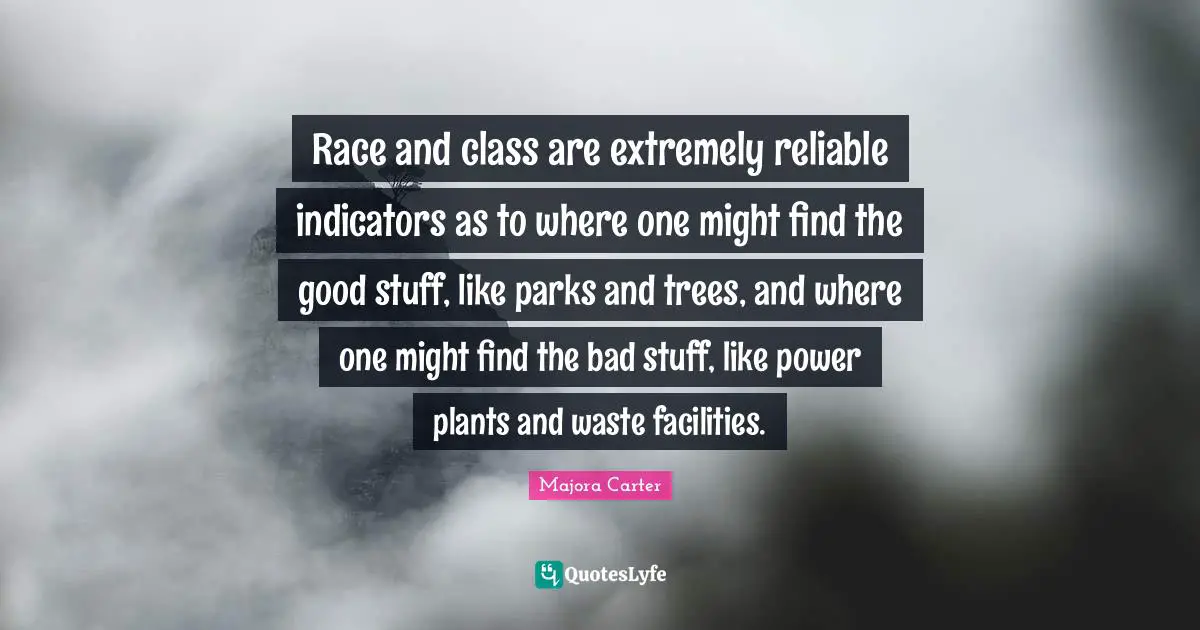 Indicators Quotes: "Race and class are extremely reliable indicators as to where one might find the good stuff, like parks and trees, and where one might find the bad stuff, like power plants and waste facilities."