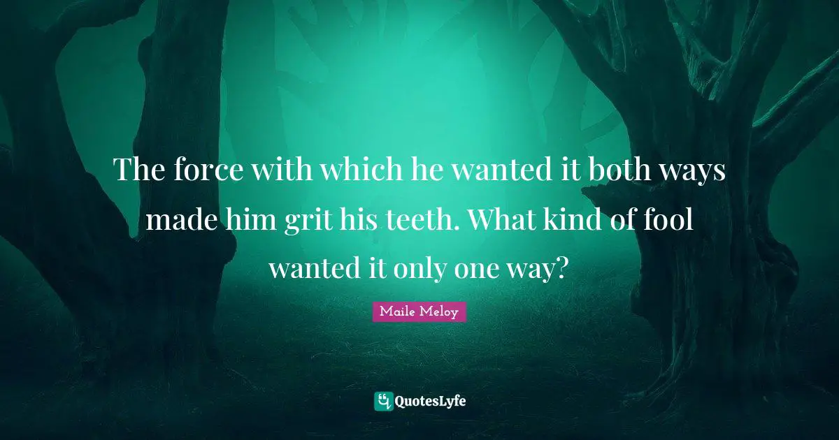 The force with which he wanted it both ways made him grit his teeth. What kind of fool wanted it only one way?