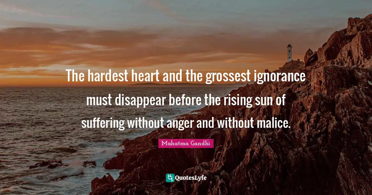 The hardest heart and the grossest ignorance must disappear before the rising sun of suffering without anger and without malice.