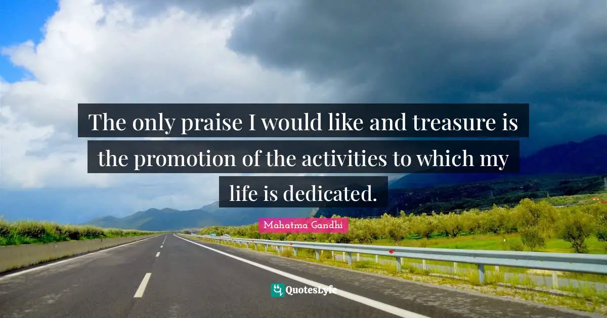 The only praise I would like and treasure is the promotion of the activities to which my life is dedicated.