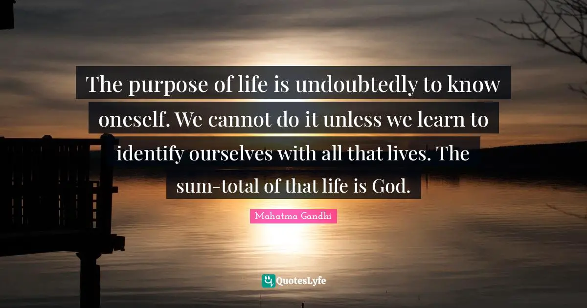The purpose of life is undoubtedly to know oneself. We cannot do it unless we learn to identify ourselves with all that lives. The sum-total of that life is God.