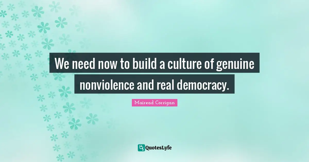 We need now to build a culture of genuine nonviolence and real democracy.