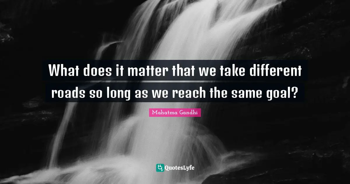 What does it matter that we take different roads so long as we reach the same goal?
