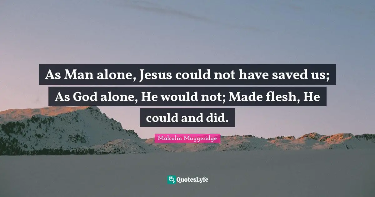 As Man alone, Jesus could not have saved us; As God alone, He would not; Made flesh, He could and did.