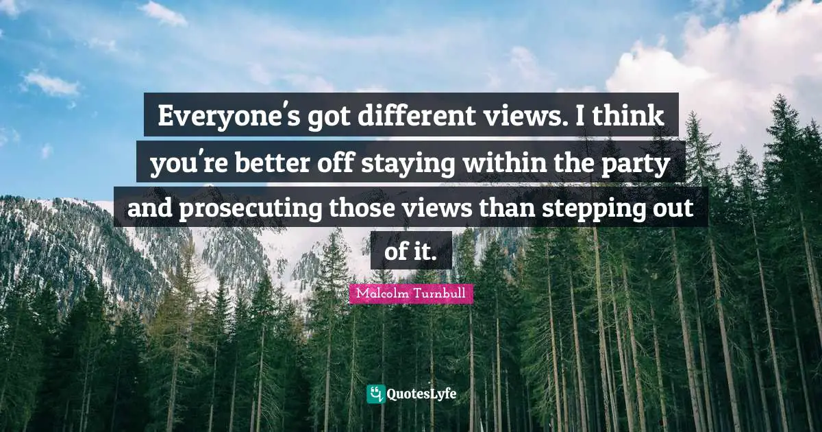 Everyone's got different views. I think you're better off staying within the party and prosecuting those views than stepping out of it.