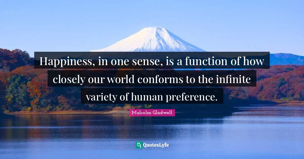 Happiness, in one sense, is a function of how closely our world conforms to the infinite variety of human preference.