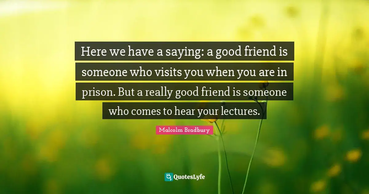 Lectures Quotes: "Here we have a saying: a good friend is someone who visits you when you are in prison. But a really good friend is someone who comes to hear your lectures."