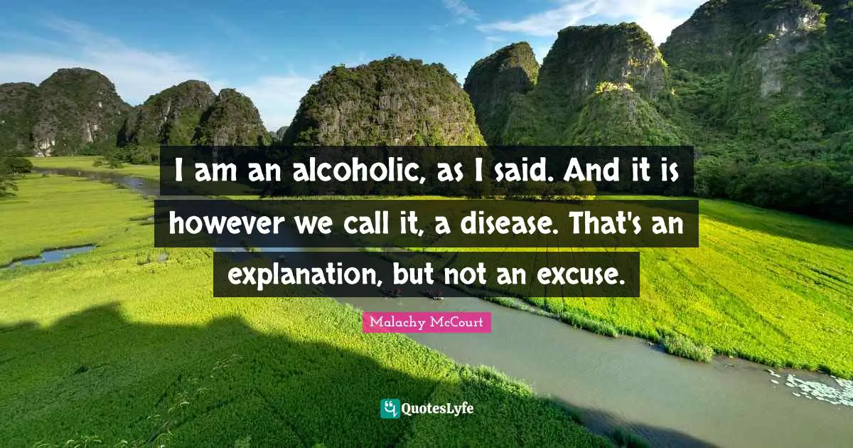 I am an alcoholic, as I said. And it is however we call it, a disease. That's an explanation, but not an excuse.